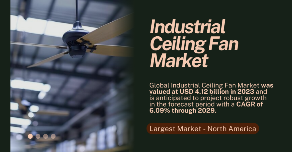 The Global Industrial Ceiling Fan Market stood at USD 4.12 billion and may growth in the forecast with a CAGR of 6.09% by 2029.