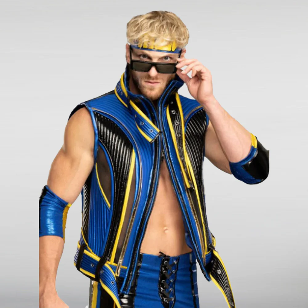 Wrestler Logan Paul Blue Leather Vest